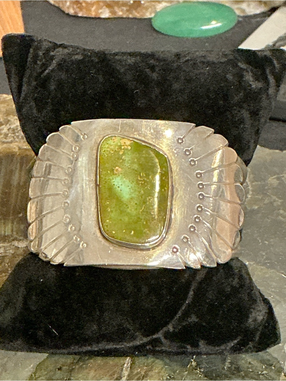 Sterling Silver Green Turquoise Statement Cuff Bracelet 925 DN stamp